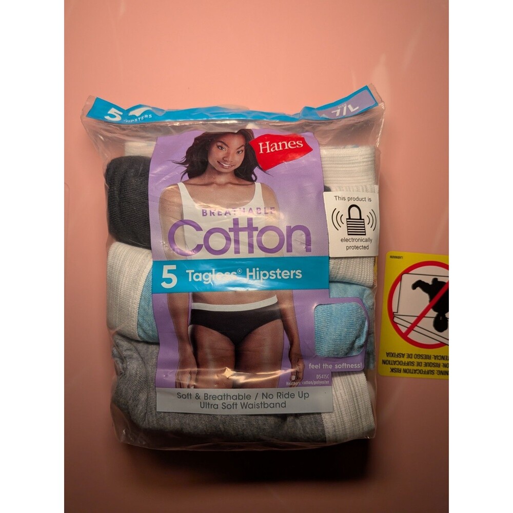 Hanes Breathable Cotton Hipster Tagless Size 7/LMulticolor Women 5 Pack